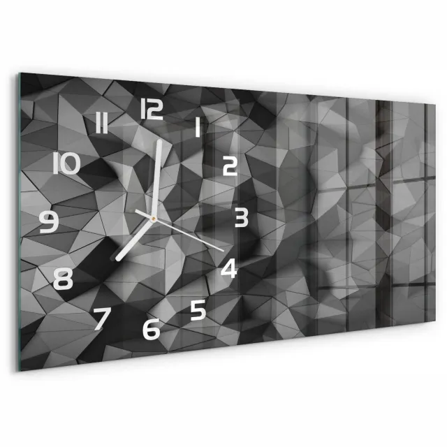 TULUP Wandklok - Abstracte 3D-achtergrond Glazen Wandklok Design - 60x30 cm - Grijs Klok Glas Met Opdruk - Witte handen - Rechthoekige Klok - Wandklok Glas Met Motief - Decoratieve Glazen Klok