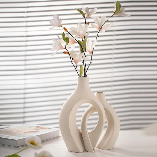 Unyqoos Set van twee moderne keramische vazen voor stijlvolle interieurdecoratie beige
