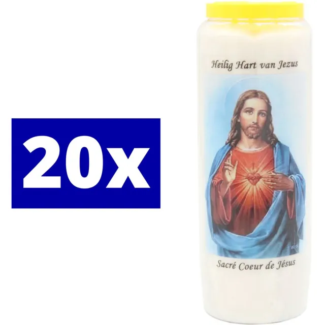 Bouckaert Kaarsen Noveenkaars Heilig hart Jezus 20 stuks - 9 dagenbrander - Met tekst wit