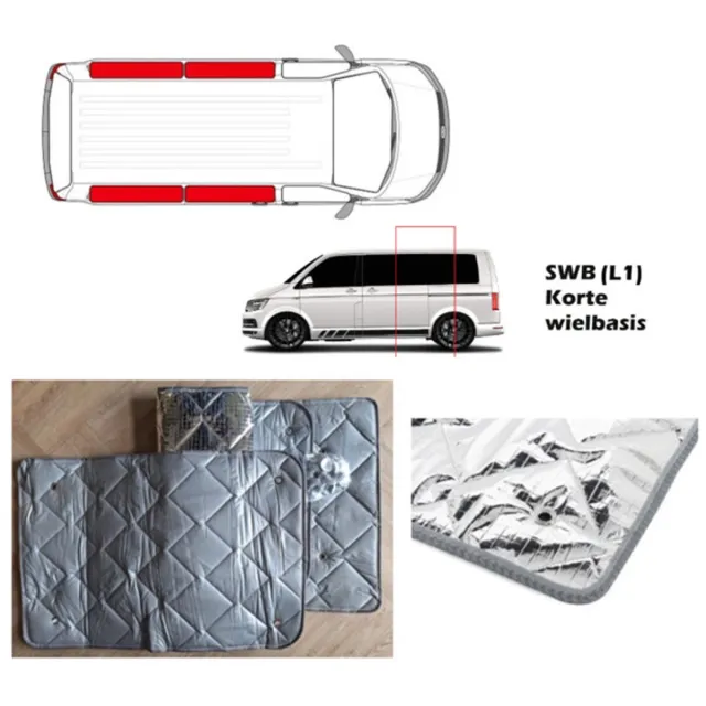 Geschikt voor Volkswagen Raamisolatie VW T5 of T6 woonruimte Korte wielbasis vanaf BJ 2003 (4 Delige set) Grijs