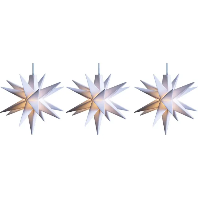 Novaliv 3x Kerststerren LED decoratieve ster klein 12cm WIT met batterijvak voor 3 AA-batterijen 6u timerfunctie (1,5m kabel) INTERIEURDECORATIE 3D-ster 18-puntige verlichte ster LED-kerstverlichting
