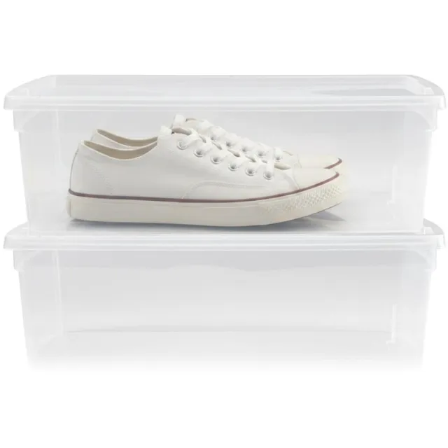 PLASTICFORTE schoenen opslagbox met deksel - 2x - 5 Liter - 33 x 19 x 10 cm - transparant - kunststof - shoesbox