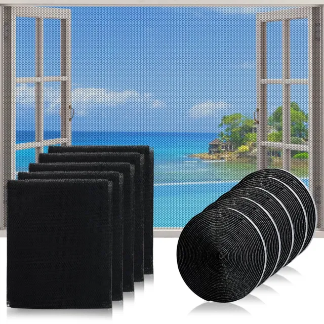 Ibenzoa Insectenwerend Raamnet 5-delige Set, 130x150 cm, Op Maat Te Knippen Zonder Boren Met Zelfklevende Tape zwart