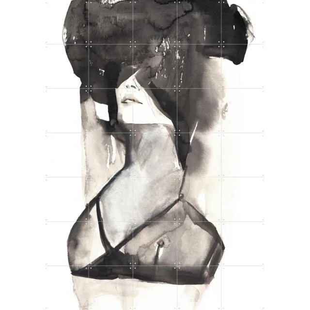 IXXI A Minikin, Victoria Verbaan - 100 x 140 cm - Grote wanddecoratie en posters - Illustraties, Aquarel, Mancave, Woonkamer, Slaapkamer, Gang Donkere tinten / Monochroom / Zwart en wit / Zwart