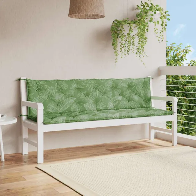 vidaXL Tuinbankkussens 2 st bladpatroon 200x50x7 cm stof groen