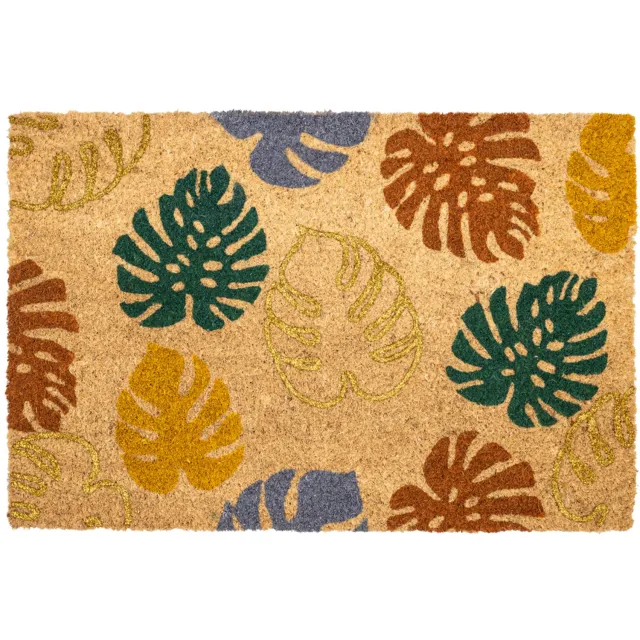 Hamat Ruco Glitter Leaves 40 x 60 cm - Kokosmat - Deurmat Binnen - Kokos Deurmat - Geïmplanteerd - Vinyl Onderzijde Naturel/Veelkleurig