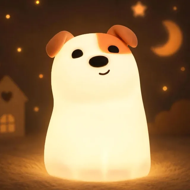 longziming Hond Nachtlampje - Puppy Lamp - Siliconen Nachtlicht - 7 RGB Kleuren - 3 Helderheidsniveaus - BPA-vrij Siliconen - Schokbestendig - Angst Voor Duisternis Wegnemen - 1 Stuk 7 RGB-Kleuren