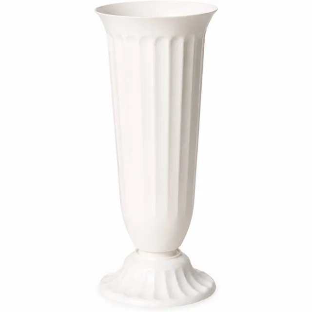 SWGOTA Witte kunststof vaas op voet, 33 cm hoog, opening 16 cm, met verticale groeven voor bloemstukken en woondecoratie