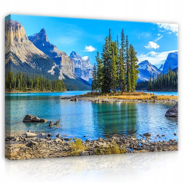 WALLARENA Canvas schilderij - 120x80 cm - afbeelding van bergen, meer, natuur, uitzicht op canvas voor slaapkamer en woonkamer multikleurig