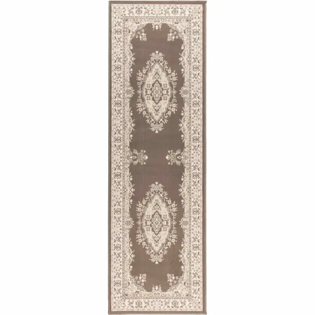vidaXL Lopers - Tapijt - FLORNES - Geweven - Taupe - patroon - 80 - x - 350 - cm - PP - 7 - mm Taupe patroon