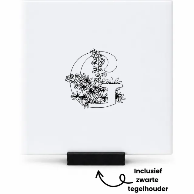 Hacebo Letter G tegeltje met tegelhouder - Alfabet - Als je naam begint met de letter G - tegeltjes met tekst - Leuk kado voor iemand waarbij zijn naam begint met de letter G - spreuktegels - 10.8x10.8 CM Wit