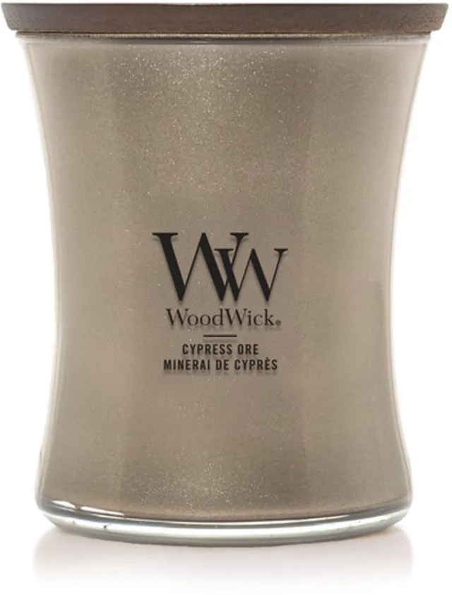 Woodwick Precious Metals - Cypress Ore - Medium Geurkaars - Nikkel Nikkel\