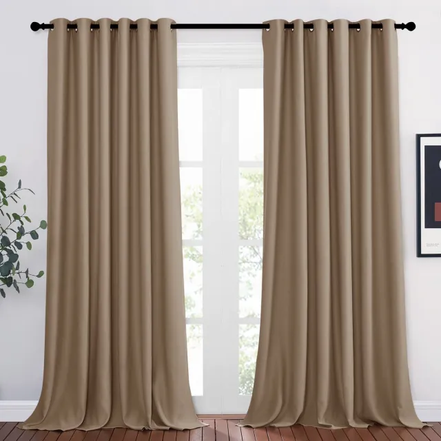 Famanu Set van 2 ondoorzichtige gordijnen, thermo-isolerend, met oogjes, voor grote ramen, 260x200 cm, modern verduisteringsgordijn voor woonkamer, cappuccino Zwart