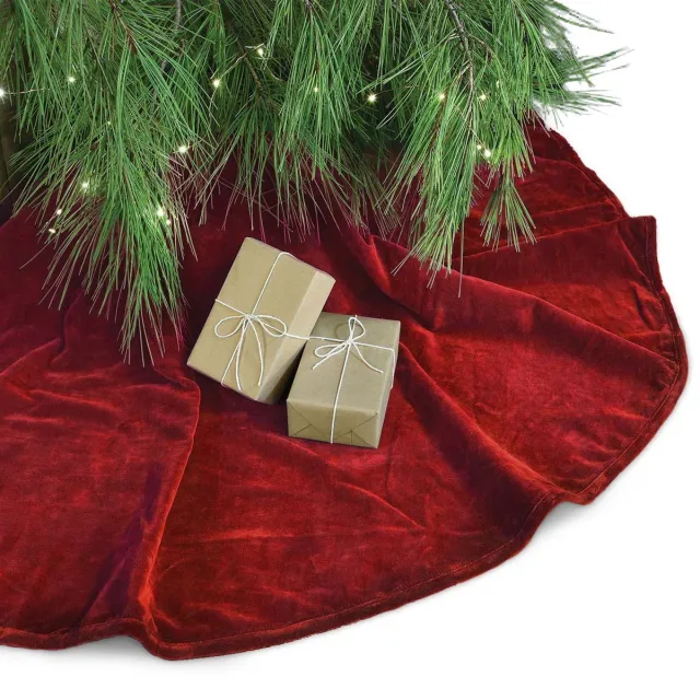 Unique Living Kerstboomrok - velvet rood - D120 cm - polyester - kerstboomkleed - rok voor kerstbomen