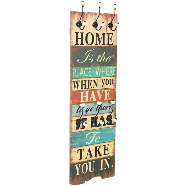 vidaXL Wandkapstok met 6 haken HOME IS 120x40 cm Meerkleurig