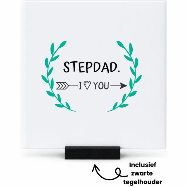 Hacebo stepdad I love you tegeltje met tegelhouder - Papa - de liefste vader - tegeltjes met tekst - vader cadeautjes - vaderdag - verjaardag - geschenk - kado - spreuktegels - 10.8x10.8 CM Wit