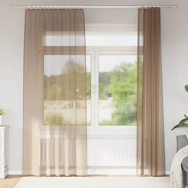 vidaXL Gordijnen voile met roedezakken 2 st lichtbruin bruin