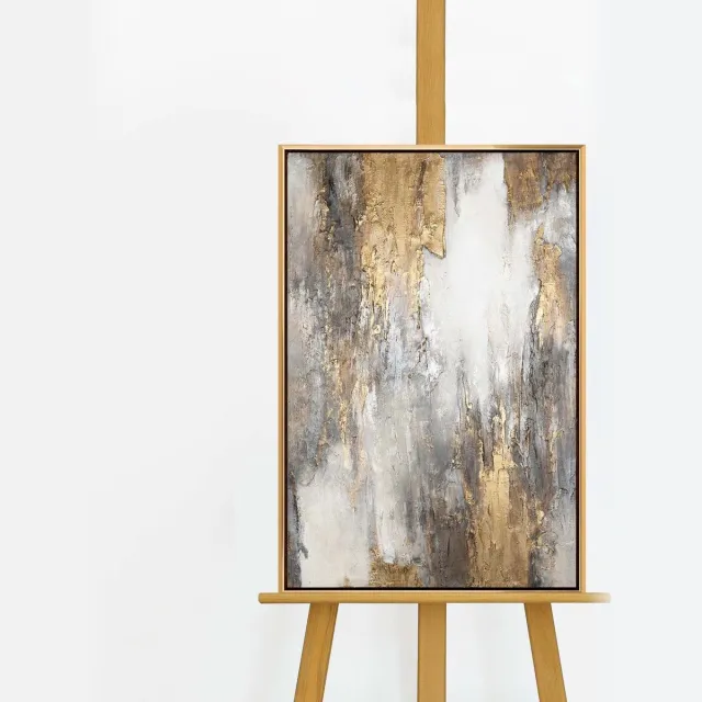YS Schilderij "Zachte stroom van tijd" - Handgeschilderd canvas schilderij - Wanddecoratie Abstract - Grijs en goud - Handgeschilderd - Muurdecoratie woonkamer - Slaapkamer decoratie - Kamer accessoires - Schilderijen handgeschilderd Gold 60x40