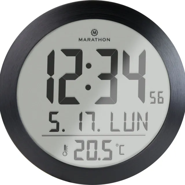 Marathon Miami- Klok- Weergave van de binnentemperatuur- Kalender- Grote cijfers- Zwart- Proudly Canadian zwart miami