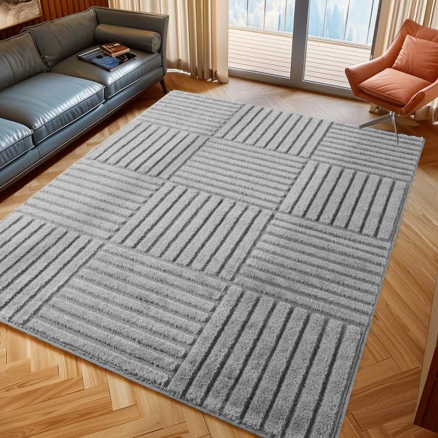 Muratap Japandi Art Kubic - Scandinavisch Vloerkleed - Laagpolig Effen - Grijs- 80x250 CM
