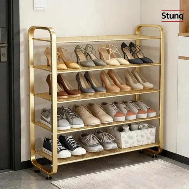 Stunq 5-laags gouden metalen schoenenrek – ruimtebesparende organizer voor de entree