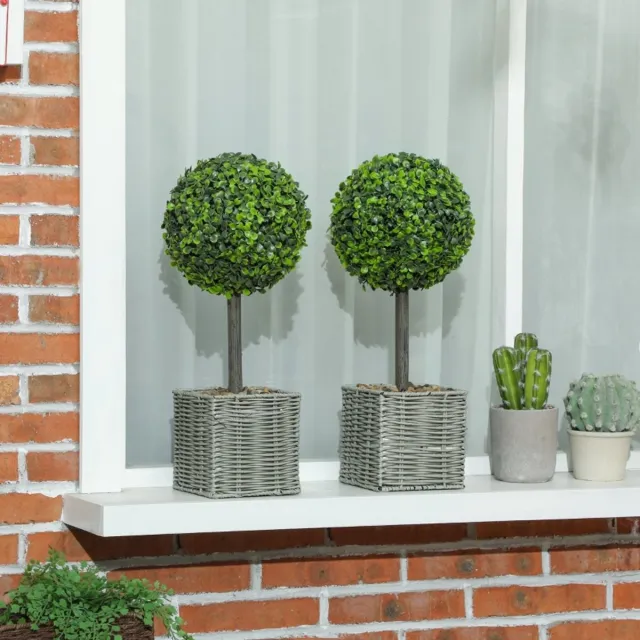 MIVRAY Kunstplant – Set Van 2 Kunstmatige Buxusbollen – 50 Cm – Kunststof – Groen – Voor Binnen En Buiten Met Sierpot