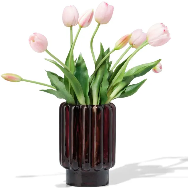 HEMA Vaas 18cm glas ribbel bruin (bruin)