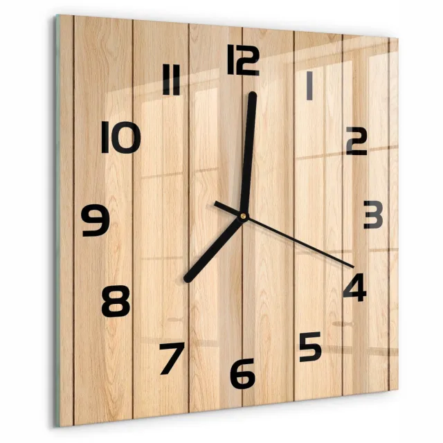 TULUP Wandklok - Houten achtergrond Wandklok Glas Decoratie - 30x30 cm - Beige Gekleurde Glazen Klok - Zwarte handen - Vierkante Klok - Klok Glas Met Opdruk - Moderne Wandklok Glas