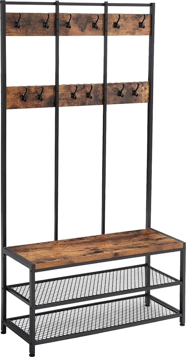 Viking Choice Garderoberek - kapstok met schoenenrek - 100x40x186 cm - industrieel Bruin
