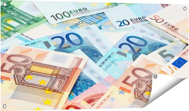 Gards Tuinposter Euro Geld Biljetten - Briefjes - 100x50 cm - Tuindoek - Tuindecoratie - Wanddecoratie buiten - Tuinschilderij Multikleur