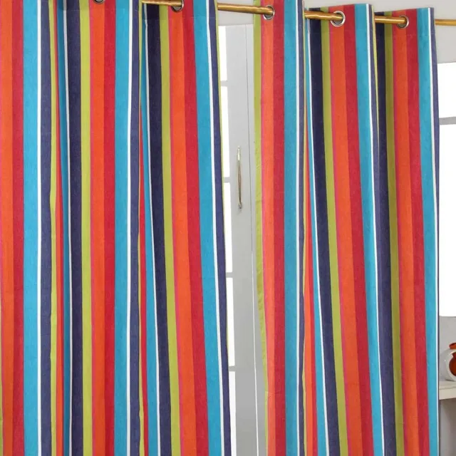 Homescapes gordijnen met oogjes multi-strepen set van 2 100% katoen, 137 x 117 cm