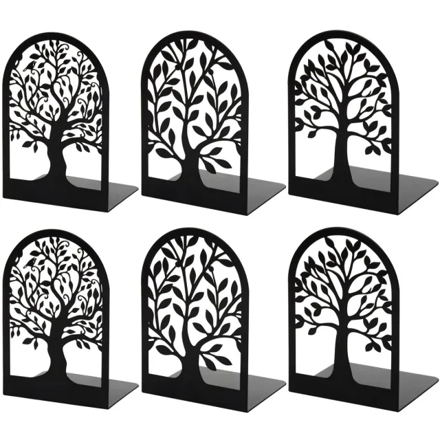 Unyqoos Decoratieve metalen boekensteunen met boomdesign voor thuis en kantoor Zwart