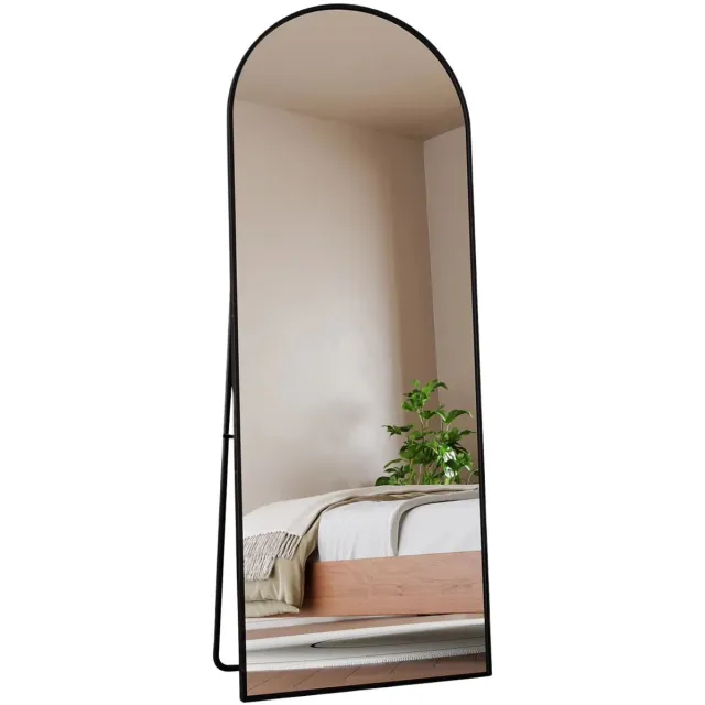 Happiq Staande Spiegel 162 x 53 Cm - Volledige Lengte, Gebogen Design, HD Spiegel met - Zwart Staande Spiegel, Modern Design