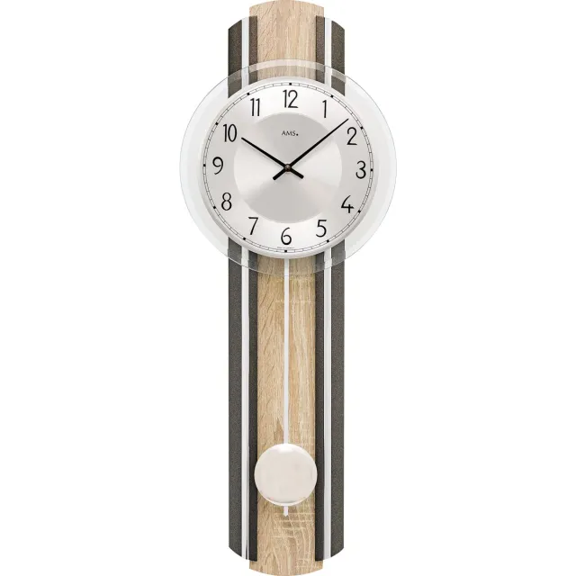 AMS Wandklok AMS met slinger Bruin/Antraciet/Zilver