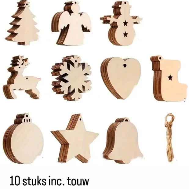 Akyol Kerstboomhangers -houten kerstboomhangers -scrapbooking -kerstornamenten -mini -kerstboom hanger hout -mini kerstboom hangers - Kerstboom Versiering - Set 10 stuks – Hout – kerstversiering – kerst - feestdagen bruin
