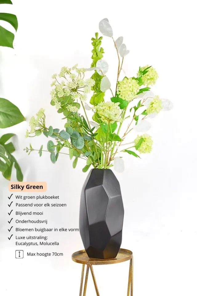 Natuurlijk Bloemen Kunstboeket - Silky Green 70 cm - Zijden Kunstbloemen - Nepbloemen - Kunstbloemen - Zijden Boeket Groen