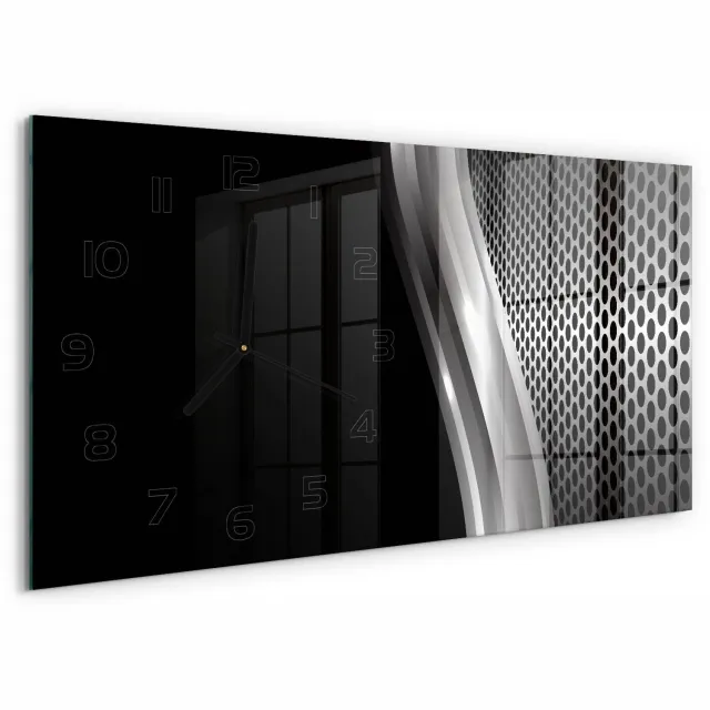 TULUP Wandklok - Metaalabstractie Glazen Klok Met Print - 60x30 cm - Zwart Glazen Klok Met Print - Zwarte handen - Rechthoekige Klok - Moderne Wandklok Glas - Wandklok Glas Decoratie
