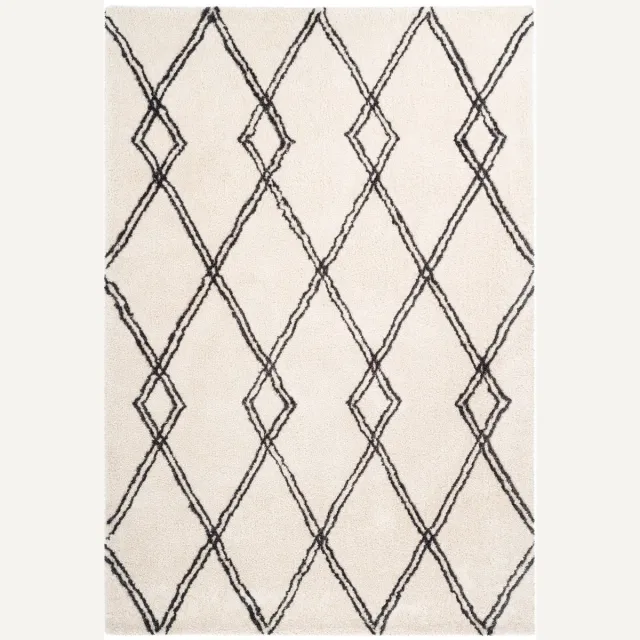 Padiro knus hoogpolig vloerkleed 160 x 230 cm - crème / offwhite - modern geometrisch patroon - voor vloerverwarming - van polyester en katoen
