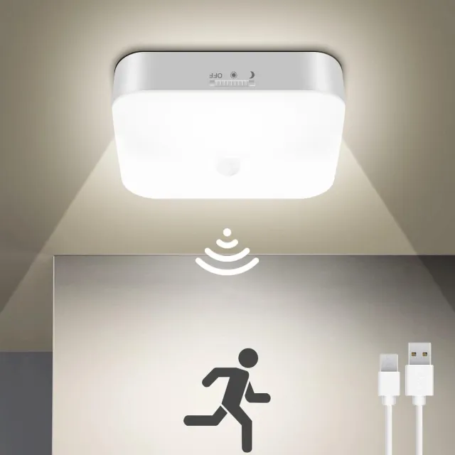 Glowy Plafondlamp met Bewegingssensor - USB Oplaadbaar - 500 Lumen - Voor Hal en Kast - Wit - 16x16x5 cm