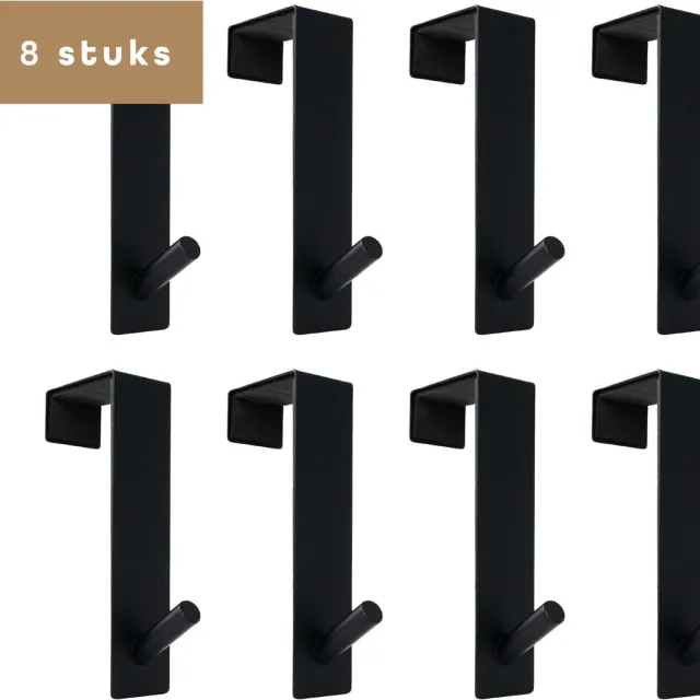 BAULK® Deurkapstok – Deurhaak – Deurhanger – Kapstok – Zwart – Modern – Deuren tot 4cm dik – Roestvrij – Set van 8 Zwart - 8 Stuks
