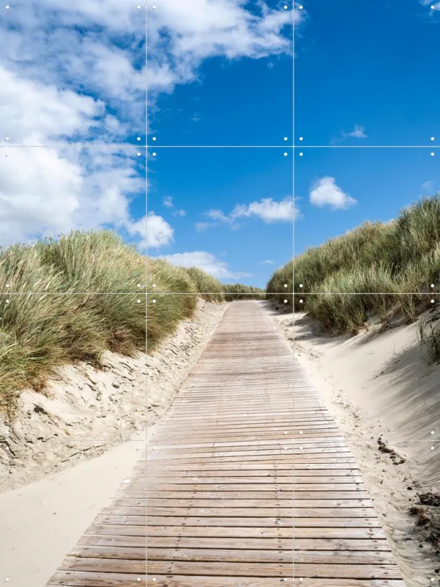 IXXI Path through the dunes, Jan Becke - 60 x 80 cm - Grote wanddecoratie en posters - Naturalisme, Fotografie, Gang, Woonkamer, Slaapkamer, Natuur Blauw