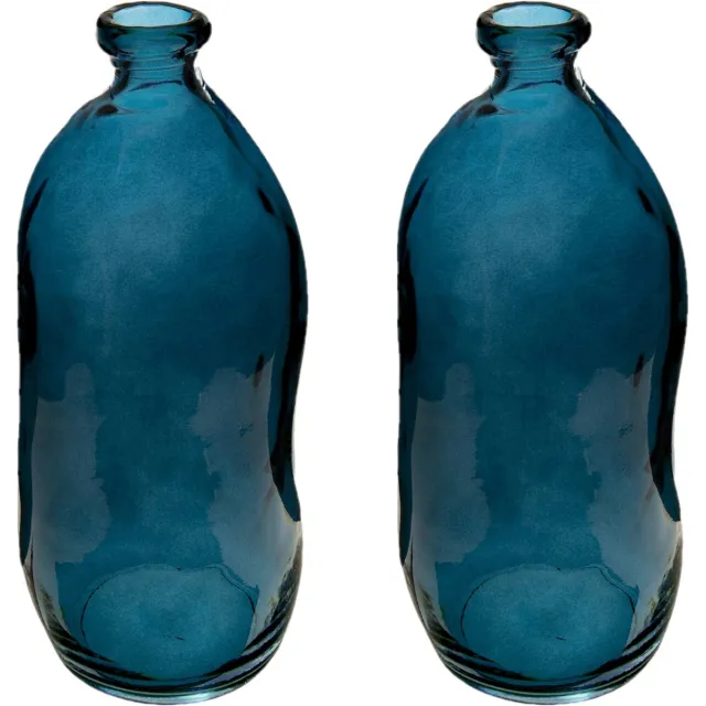 Atmosphera bloemenvaas Pisa - 2x - Organische fles vorm - blauw glas - H36 x D15 cm