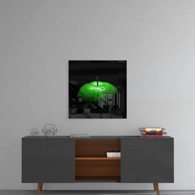 Insigne Art Glasschilderij Vierkant – Groene Appel met Waterdruppels – Moderne Wanddecoratie - 50x50 cm