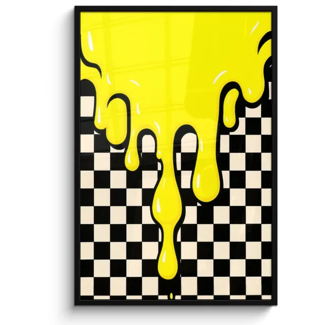 FrameYourWall Poster in lijst - Fotolijst 80x120 cm - Posters - Geblokt - Grafisch - Vloeistof - Geel - Posterlijst zwart - Decoratie - Wanddecoratie woonkamer - Muurdecoratie slaapkamer