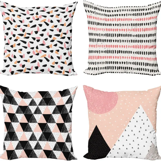 ABAKUHAUS Geometrisch Sierkussen Kussenhoes 4 er Set, Grunge Spots en Formulare, Modern Accent Dubbelzijdige Digitale Print, 60 x 60 cm, Koraal Donkergrijs en Perzik