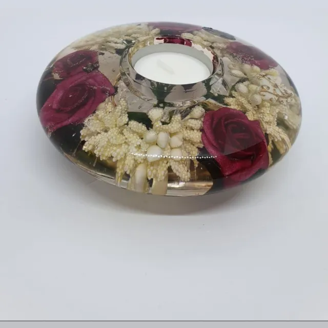 Rawa Geschenken Glazen waxine lichthouder met bloemen- rode rozen handgemaakt rood