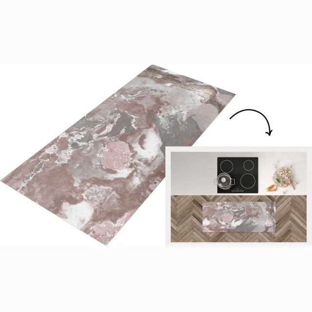 KitchenYeah Keukenloper - Loper keuken - Graniet - Rood - Kristal - Keukenloper vinyl Multicolor
