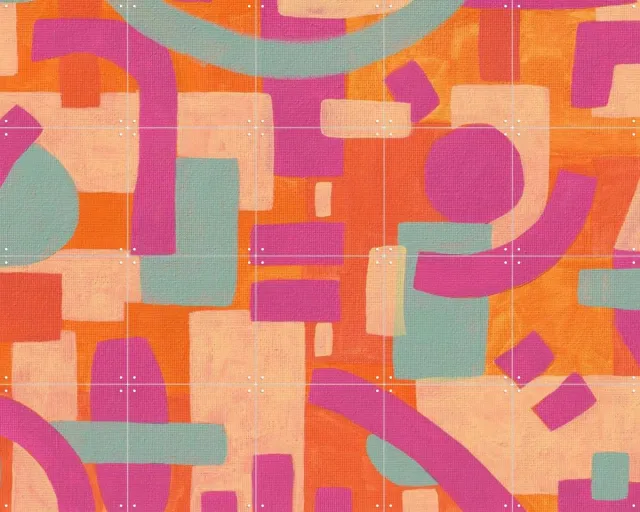 IXXI Murcia, Studio Maren - 100 x 80 cm - Grote wanddecoratie en posters - Abstract, Retro, Speels, Kleurrijk, Trap, Woonkamer, Muziekkamer, Gang Roze / Oranje