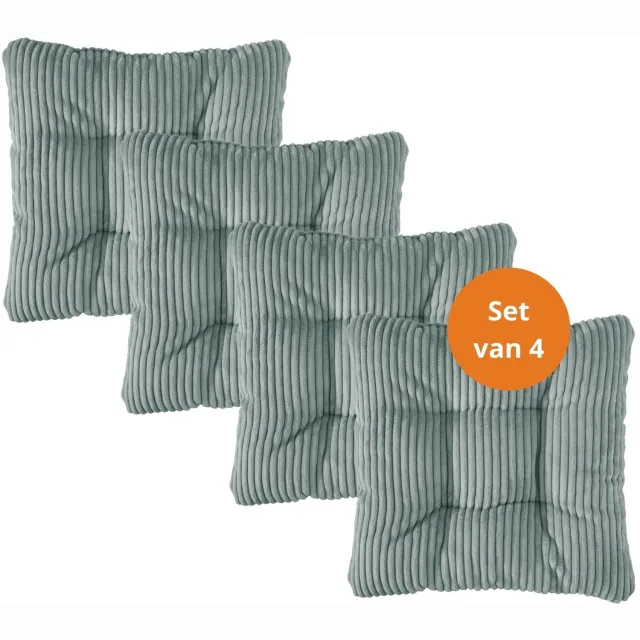 Sleepling stoelkussen, 38 x 38 cm, set van 4, ribfluweellook, zachte bekledingsstof, zitkussen in turquoise