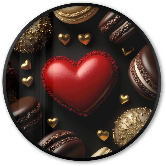 FrameYourWall Poster in lijst Rond - Fotolijst 80x80 cm - Posters - Macarons - Rood - Hart - Ronde posterlijst zwart - Decoratie - Wanddecoratie woonkamer - Muurdecoratie slaapkamer Macarons - Hart